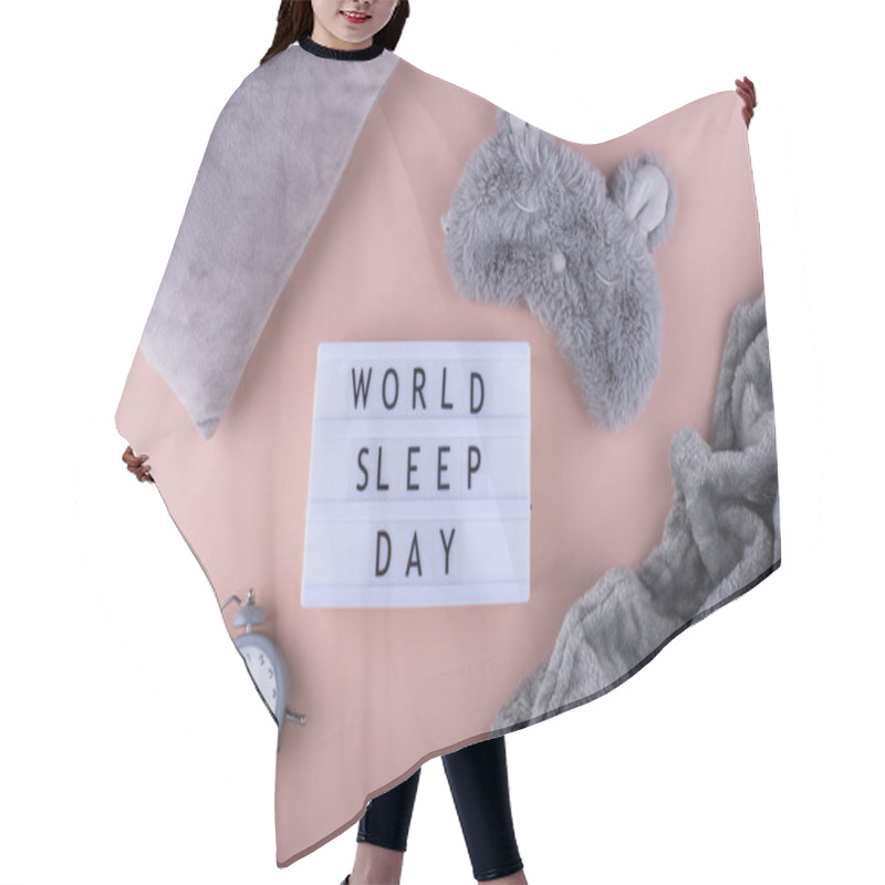 Personality  World Sleep Day Concept With Sleeping Mask And Alarm Clock Hair Cutting Cape