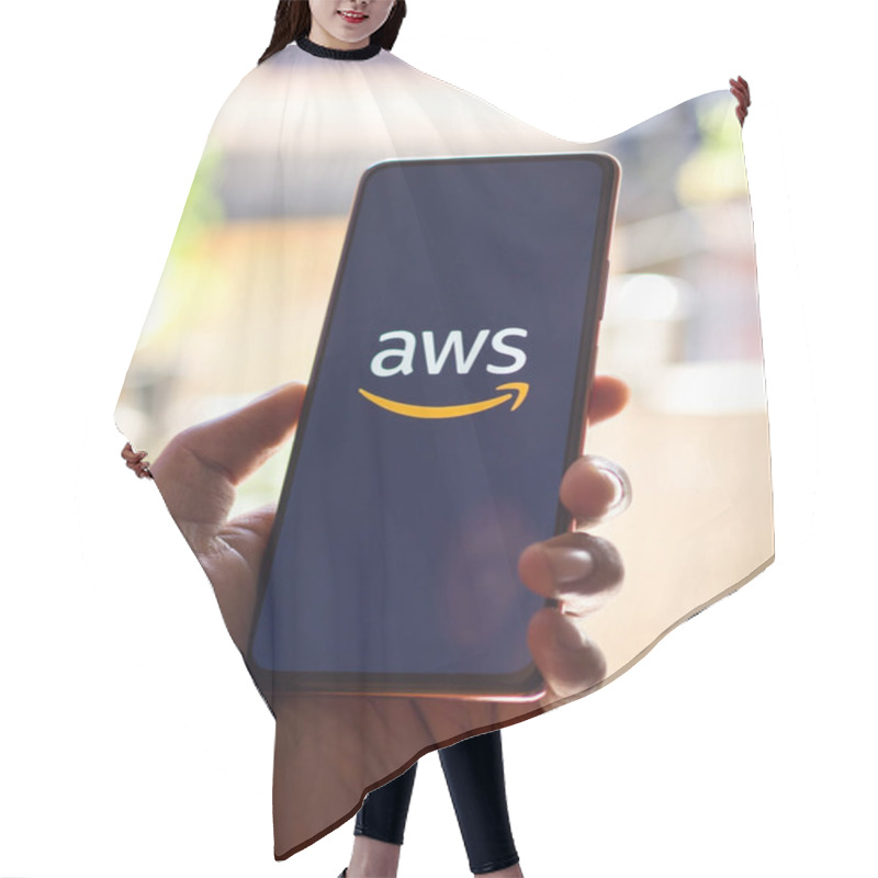 Personality  West Bangal, India - December 05, 2021 : Amazon Web Services Logo On Phone Screen Stock Image. Hair Cutting Cape