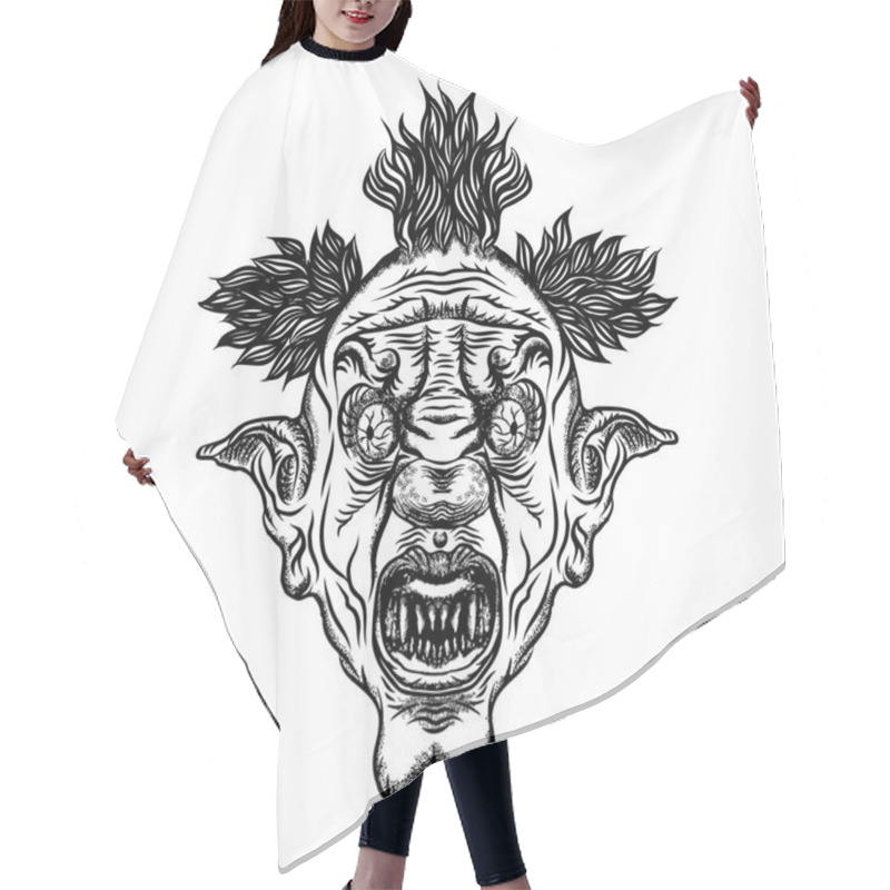 Personality  Scary Clown Head Concept Of Circus Horror Film Character. Laughi Hair Cutting Cape