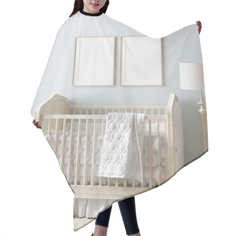 Personality  Mock Up Frame In Boy Nursery With Natural Wooden Furniture, 3D Render Hair Cutting Cape