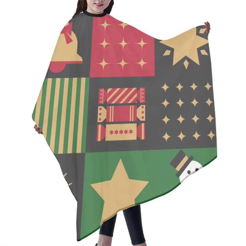 Personality  Vector Design Of Christmas Elements Like Trees, Bells, And Stars In Geometric Scandinavian Style. Suitable For Holiday-themed Projects And Patterns. Hair Cutting Cape