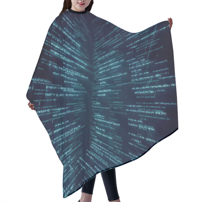 Personality  Virtual Space With Running Code In The Form Of Cubes 3d Illustration Hair Cutting Cape