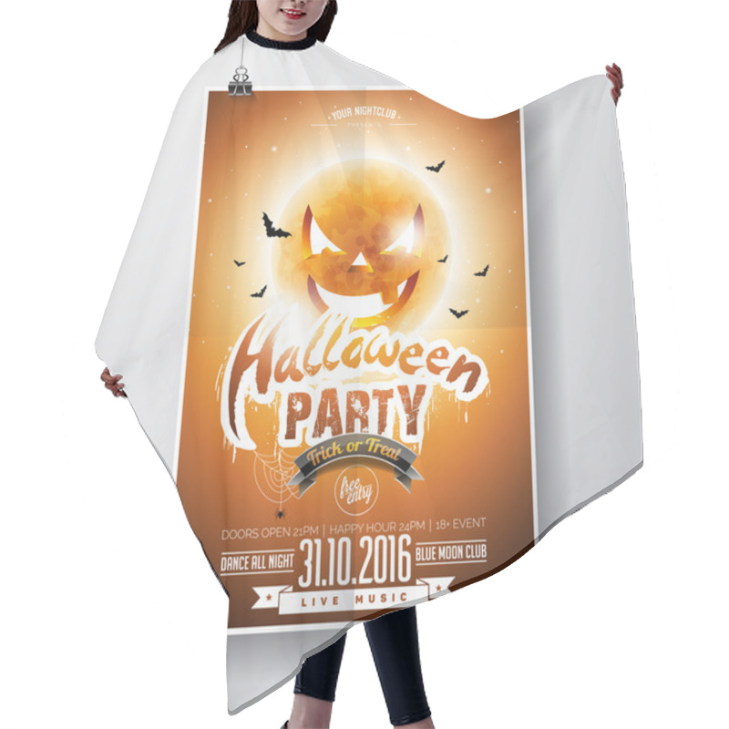 Personality  Vector Halloween Party Flyer Design With Typographic Elements And Pumpkin Moon On Orange Background Hair Cutting Cape