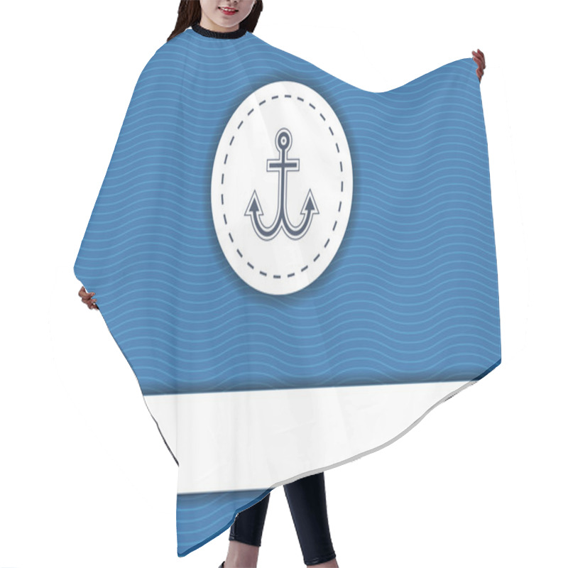 Personality  Navy Poster With Sea Waves Pattern On Background, Anchor And Cop Hair Cutting Cape