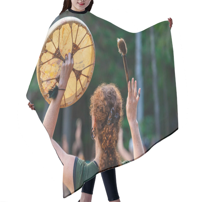 Personality  Woman Holding Sacred Drum In The Sky Hair Cutting Cape