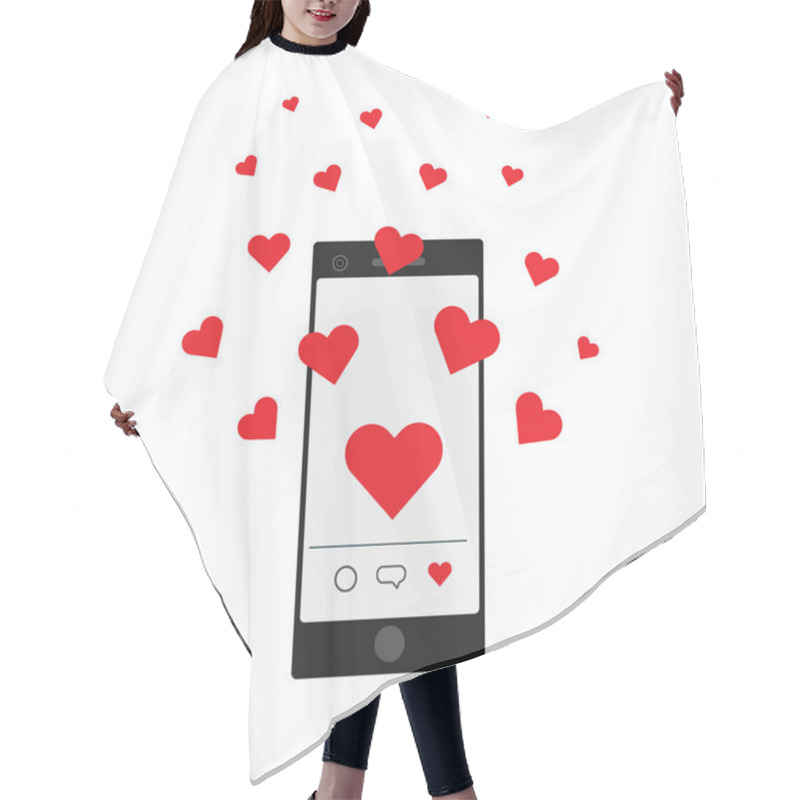 Personality  Smartphone With Hearts Flying. Receiving Love Message On Phone Hair Cutting Cape