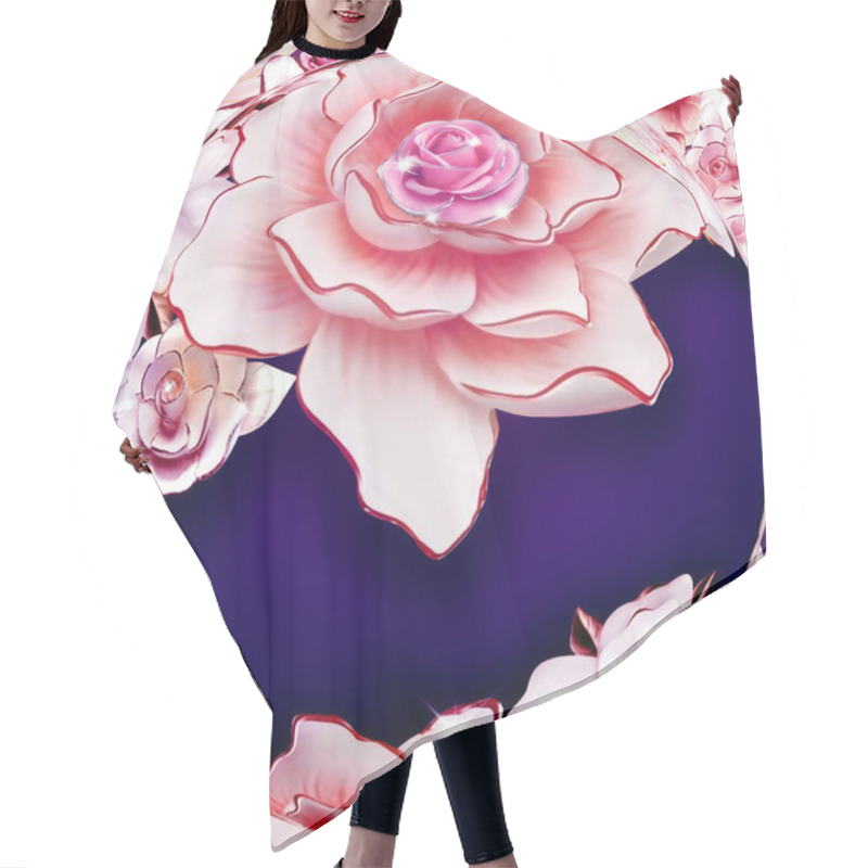 Personality  Illustration Of A Floral Background With A Rose In A Round Frame Hair Cutting Cape