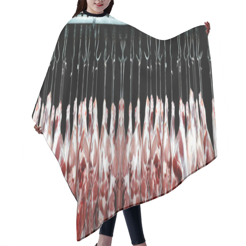 Personality  Pork Meat Hanged On A Hooks In A Butchery Hair Cutting Cape