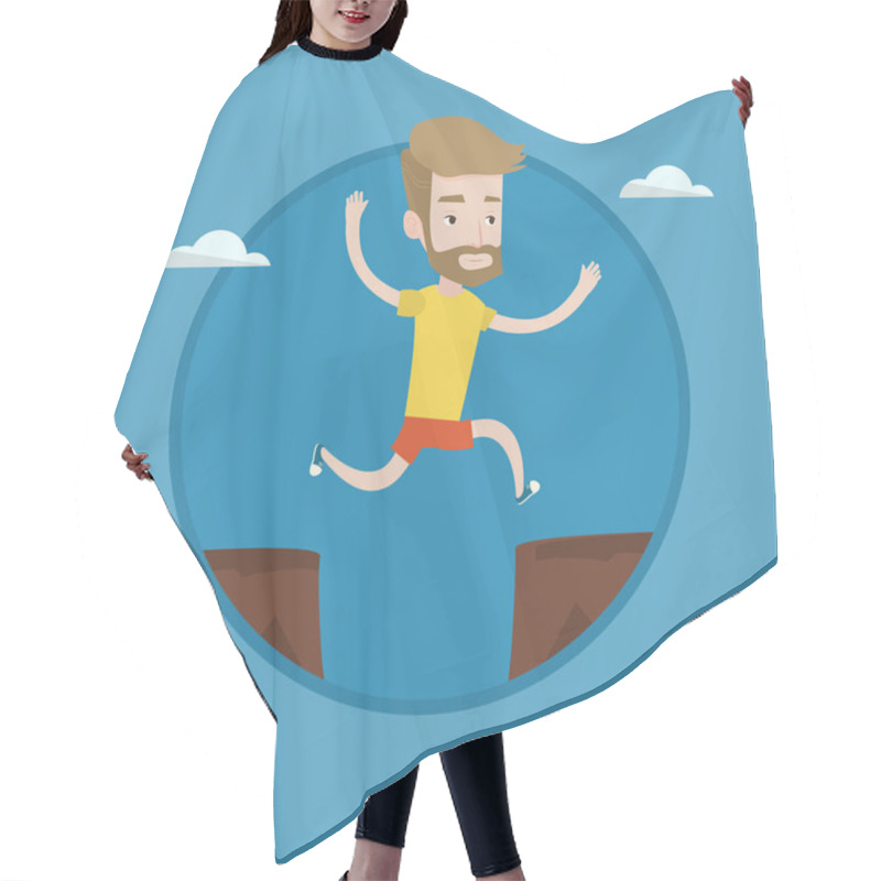 Personality  Sportsman Jumping Over Cliff Vector Illustration. Hair Cutting Cape