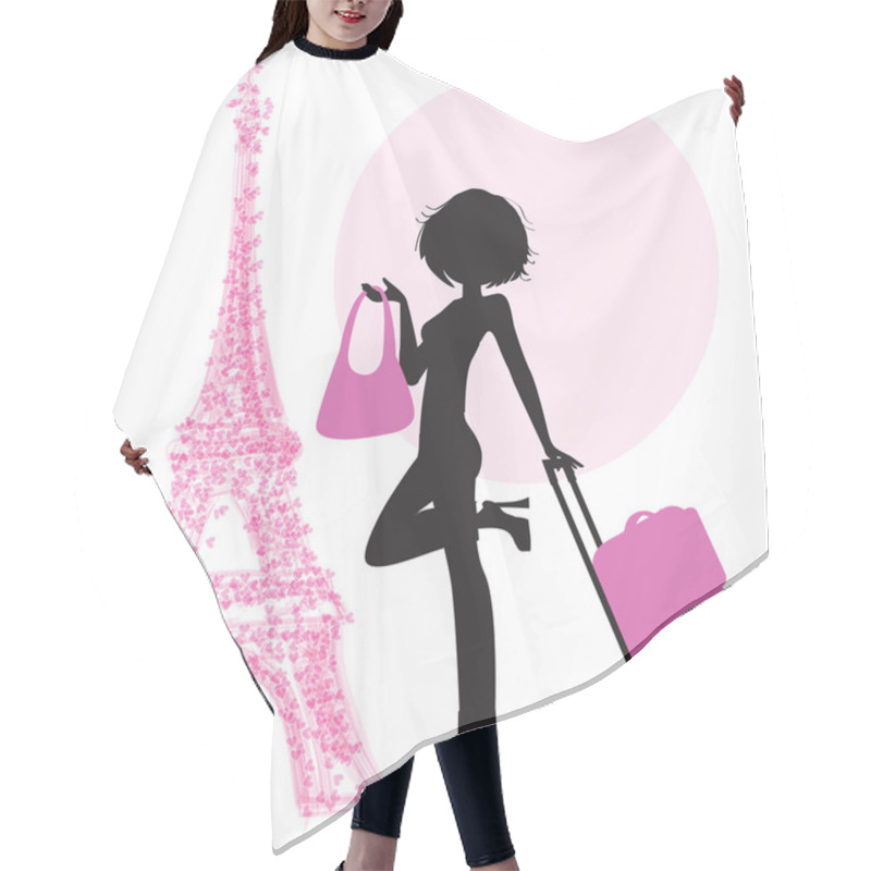 Personality  Woman With Suitcase In Paris Hair Cutting Cape