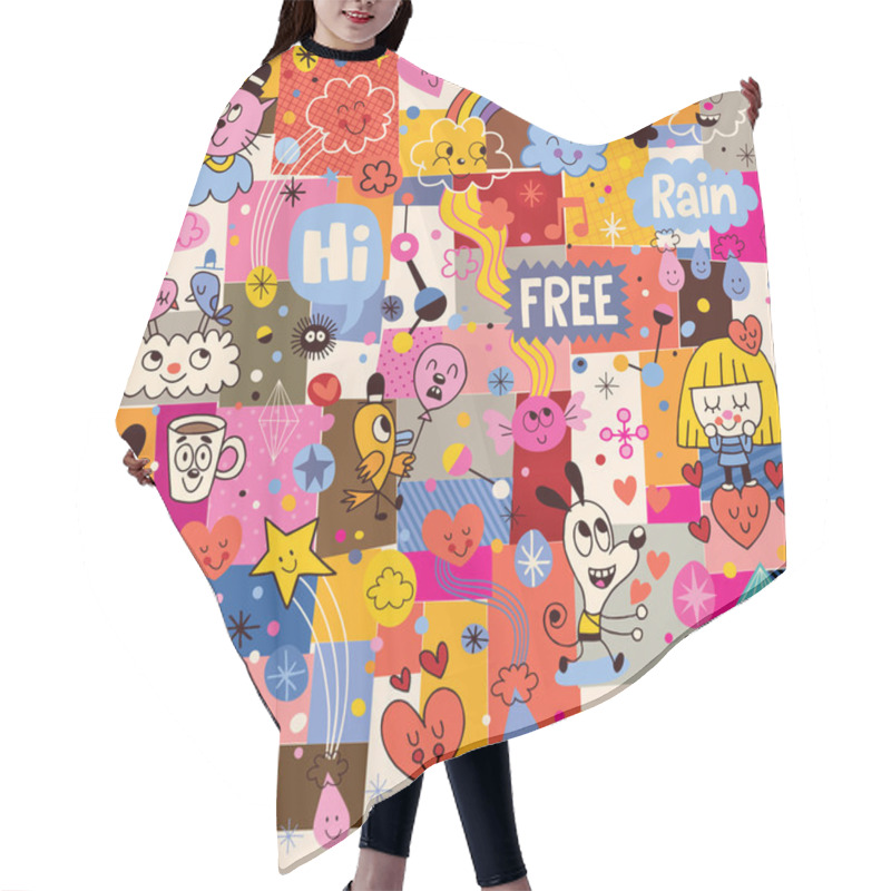 Personality  Hand Drawn Sketchy Cartoon Pattern Hair Cutting Cape