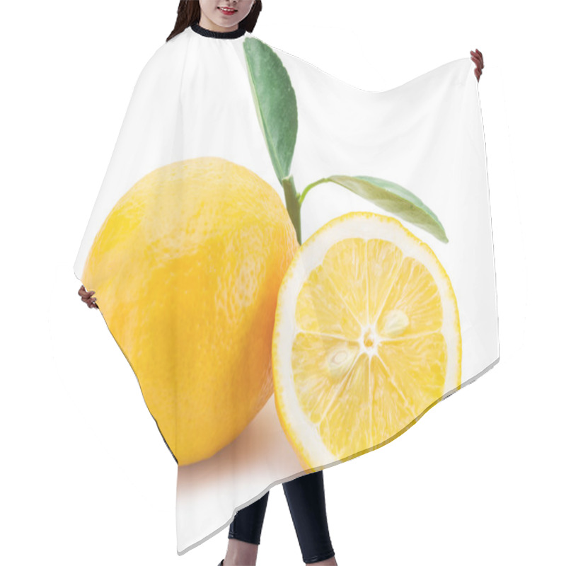 Personality   Ripe Lemon Fruits On The White Background. Hair Cutting Cape