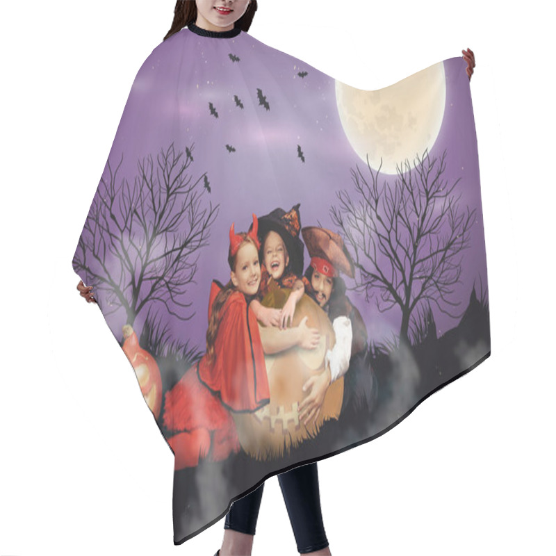 Personality  Children With Jack O Lantern On Halloween Hair Cutting Cape