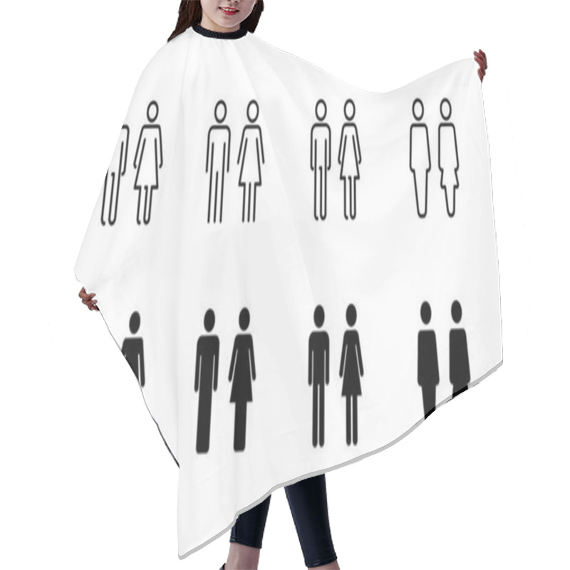 Personality  Man And Woman Icons Set. Male And Female Sign And Symbol. Girls And Boys Hair Cutting Cape