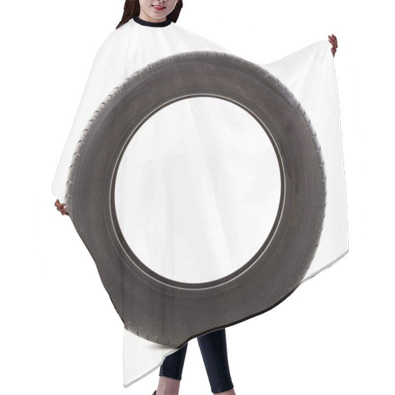 Personality  Used Tire On White Hair Cutting Cape