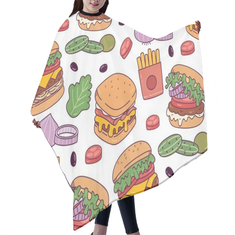 Personality  Burgers Doodle Seamless Pattern Vector Illustration Hair Cutting Cape