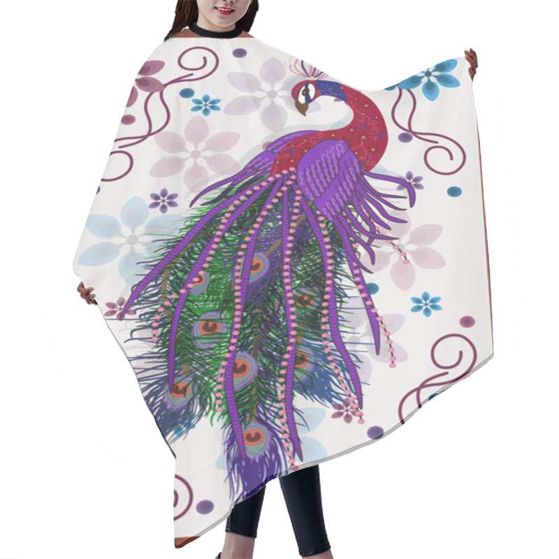 Personality  Background With Peacock And Feathers. Hair Cutting Cape