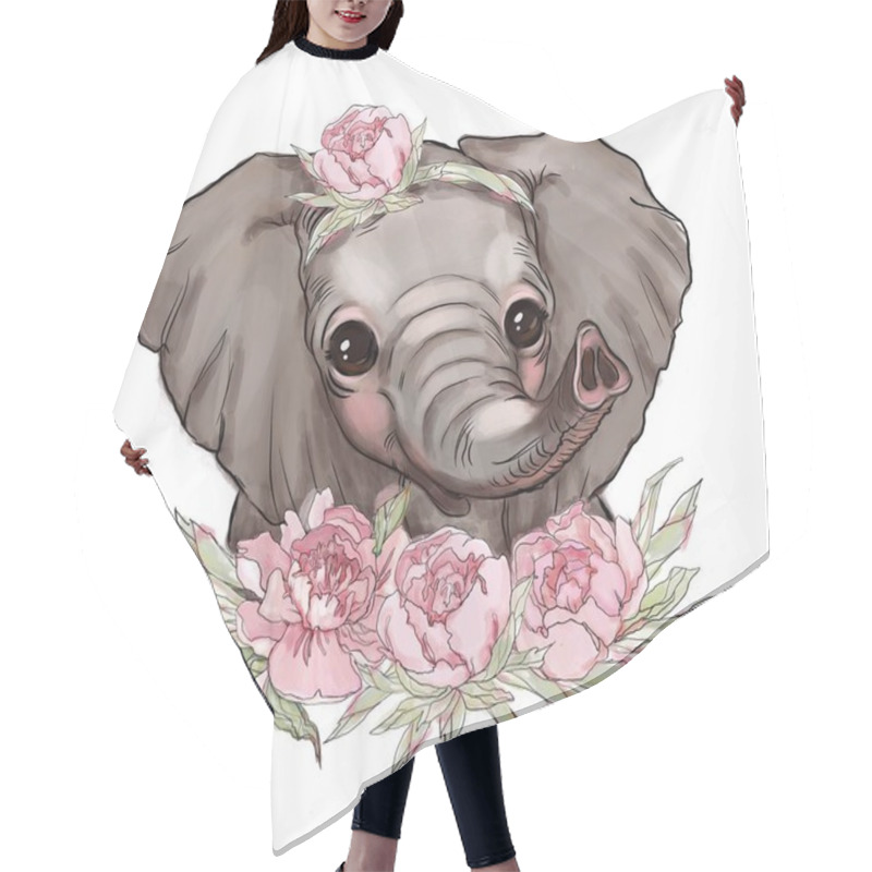 Personality  A Cute Elephant  On A White Background, T-shirt, Hand-drawn Illustration. Decor For Children, Baby Clothes, Baby Goods, Poster, Wallpaper, Postcards.Cartoon Style. Elephant Isolated. Hair Cutting Cape