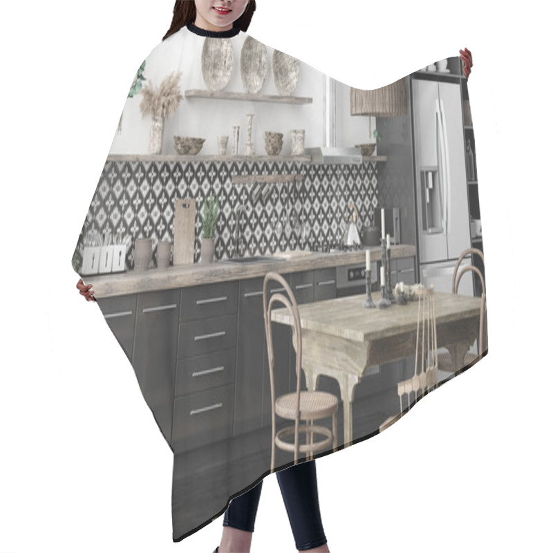 Personality  Ethnic Kitchen Interior, 3d Render Hair Cutting Cape