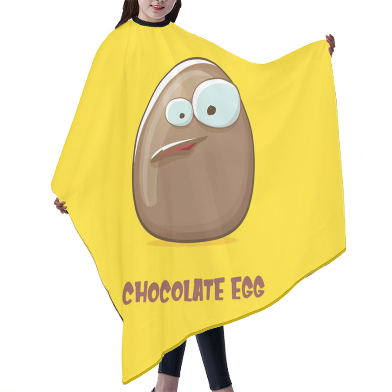 Personality  Cartoon Chocolate Easter Egg Cartoon Characters Isolated On Yellow Background. My Name Is Egg Vector Concept Illustration. Funky Sweet Chocolate Easter Egg Character With Eyes And Mouth Hair Cutting Cape