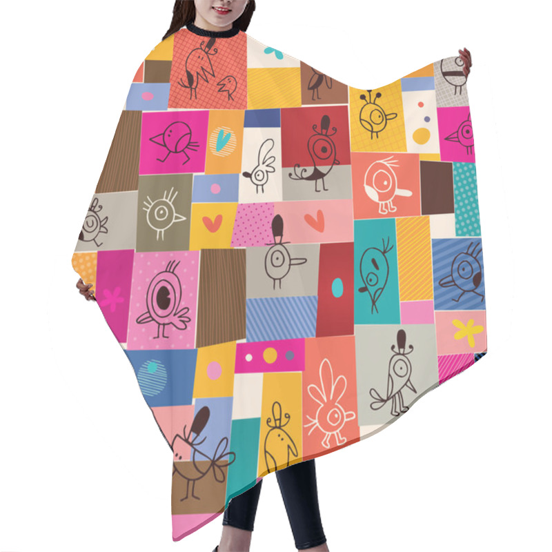 Personality  Collage Cartoon Birds Doodle Pattern Hair Cutting Cape