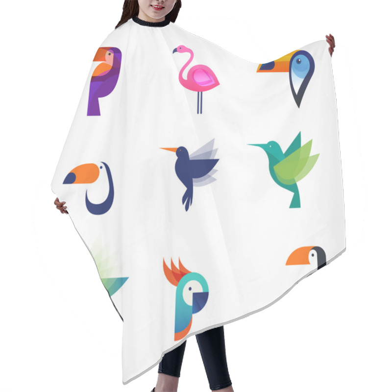 Personality  Tropical Birds - Set Of Vector Icons Hair Cutting Cape