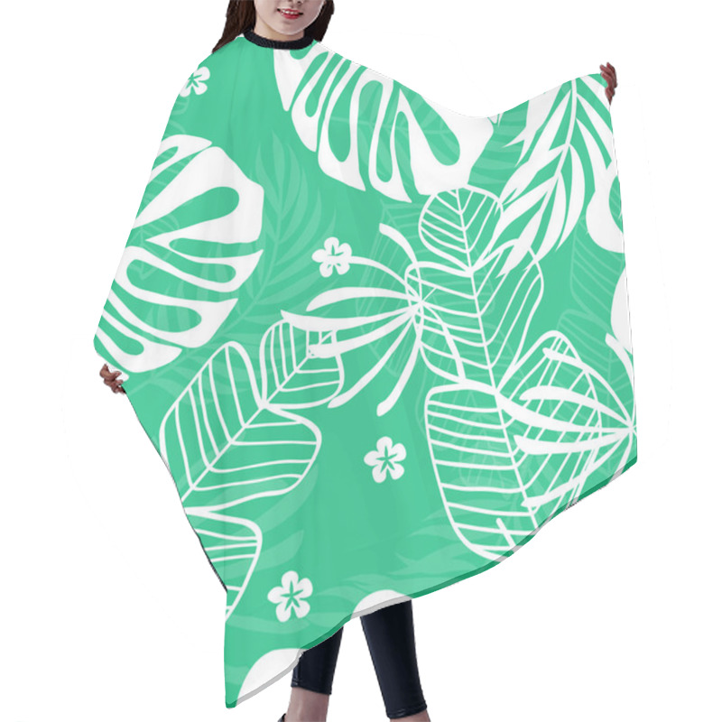 Personality  Tropical Seamless Pattern White Leaves Monstera Hair Cutting Cape