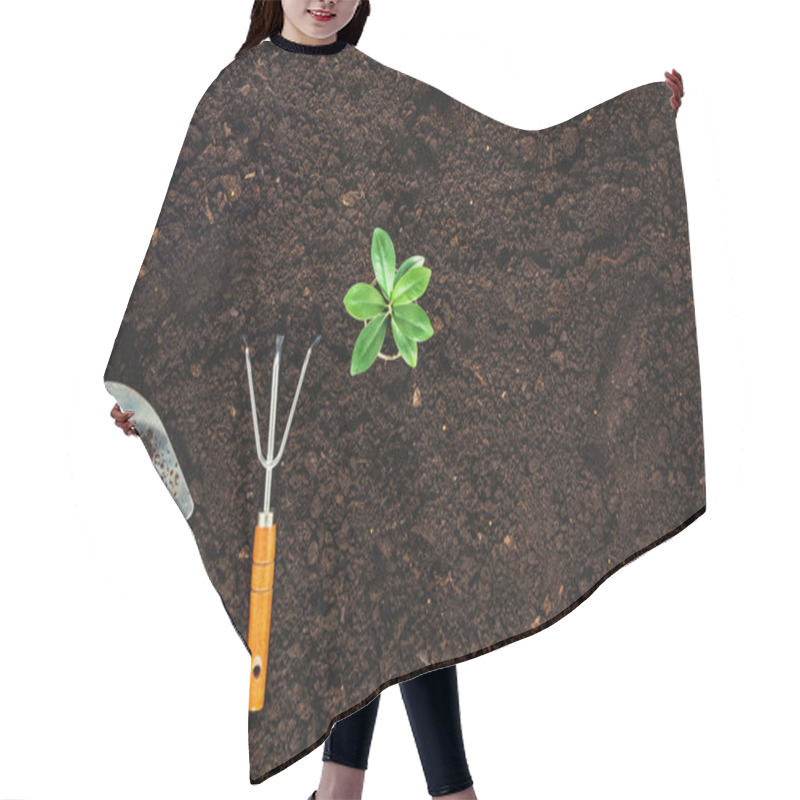 Personality  Gardening Tools On Garden Soil Texture Background Top View Hair Cutting Cape