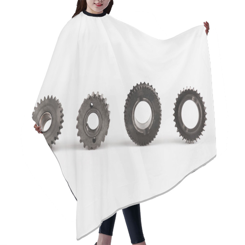 Personality  Metal Round Gears In Row On White Background Hair Cutting Cape