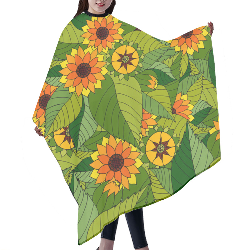 Personality  Vector Seamless Texture With Abstract Flowers And Leaves. Hair Cutting Cape