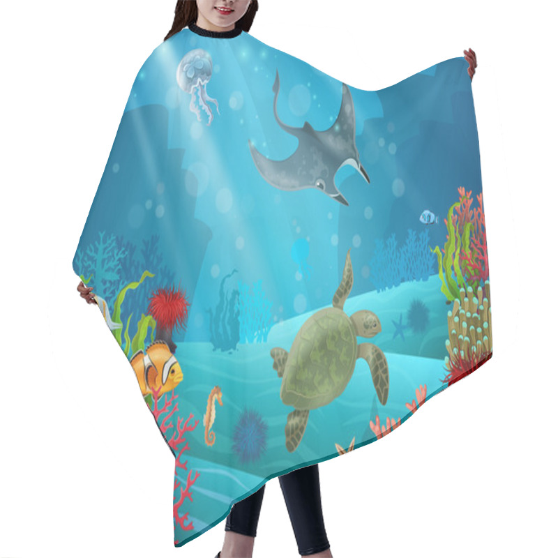 Personality  Underwater Cartoon Landscape Hair Cutting Cape