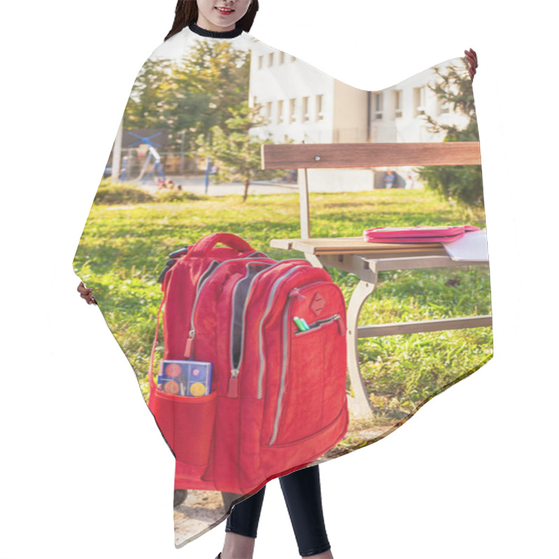 Personality  Modern Red Weightless School Bag By The Bench On The Schoolyard Hair Cutting Cape