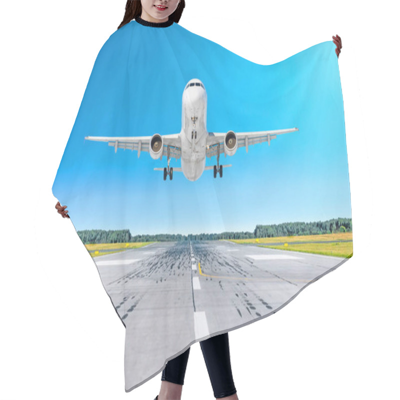 Personality  Airplane Aircraft Flying Departure After Flight, Landing On A Runway In The Good Weather Clear Sky Day Hair Cutting Cape