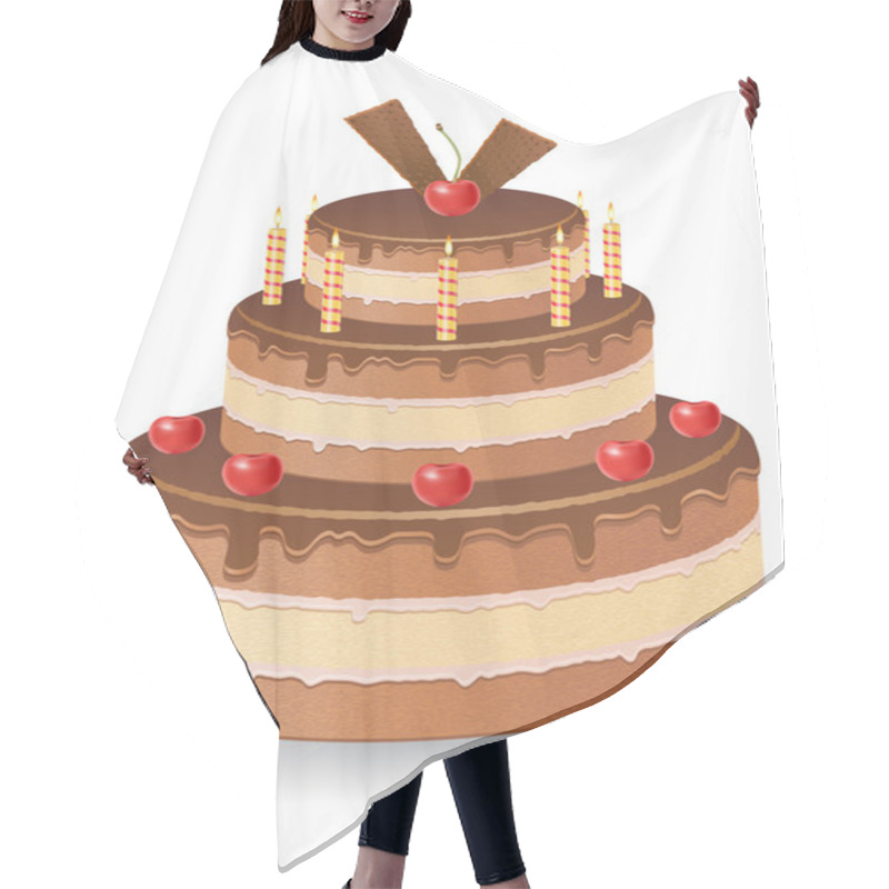 Personality  Chocolate Cake With Cherries And Burning Candles Vector Illustra Hair Cutting Cape