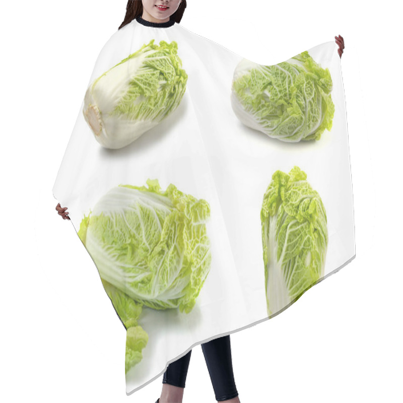 Personality  Peking Cabbage Close-up On A White Isolated Background, Free Space, Space For Text Hair Cutting Cape