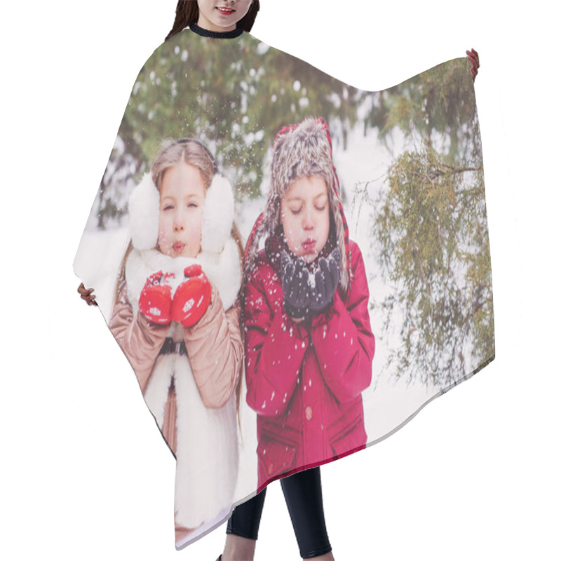 Personality  The Kids Blowing Snow, Children And Fun In The Winter Hair Cutting Cape