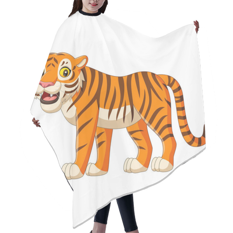 Personality  Vector Illustration Of Cartoon Tiger Isolated On White Background Hair Cutting Cape