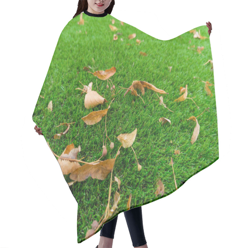 Personality  Dried Leaves On Artificial Grass Lawn Hair Cutting Cape