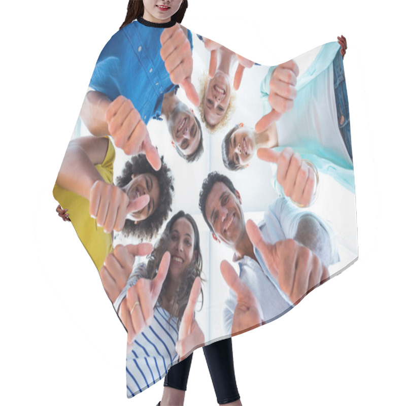 Personality  Creative Team Gesturing Thumbs Up  Hair Cutting Cape