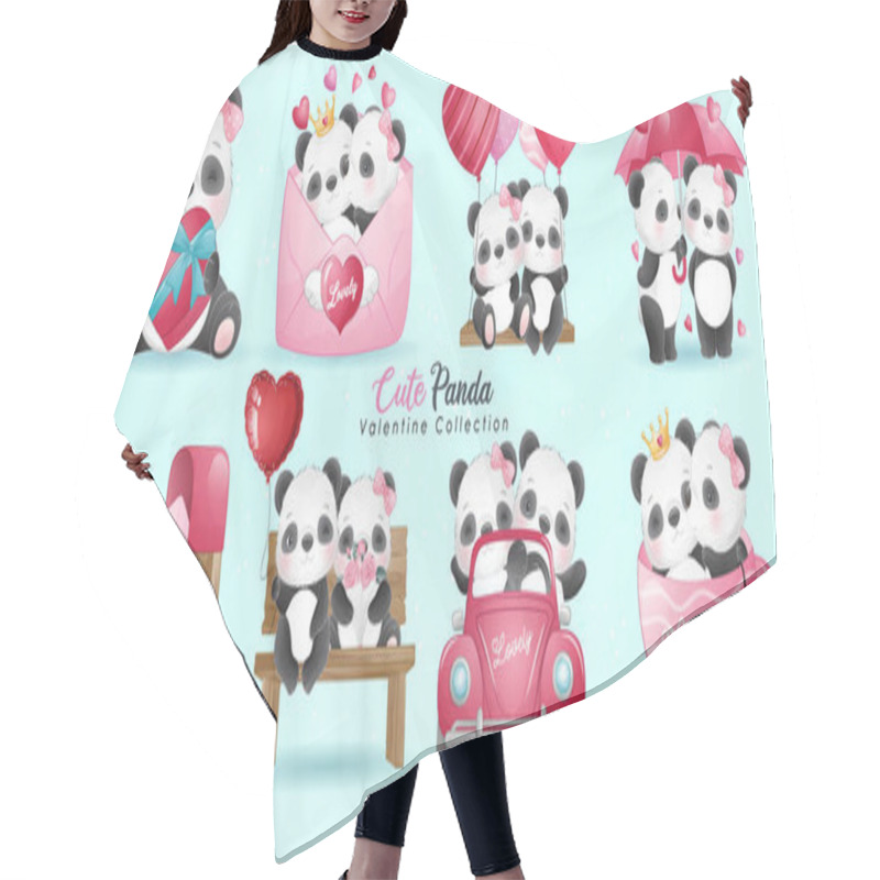 Personality  Cute Doodle Panda With Poses Collection Hair Cutting Cape