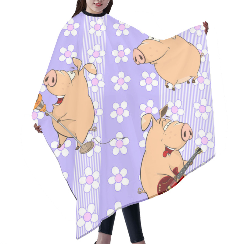 Personality  Funny Cartoon Pigs With Instruments Hair Cutting Cape