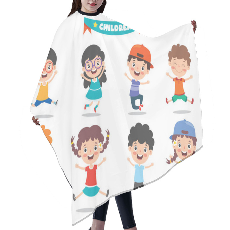 Personality  Group Of Funny Children Posing Hair Cutting Cape