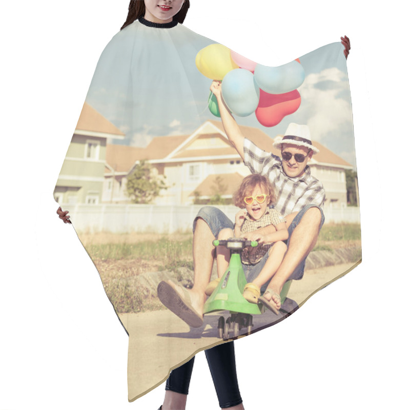 Personality  Father And Son Playing Near A House At The Day Time Hair Cutting Cape