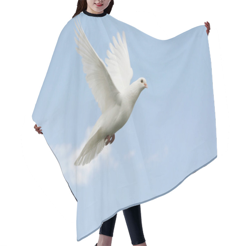 Personality  Beautiful White Dove Flying, Blue Sky Background Hair Cutting Cape