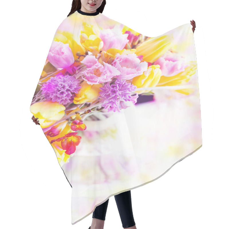 Personality  Vernal Flowers Bouquet Over Blurred Background Hair Cutting Cape