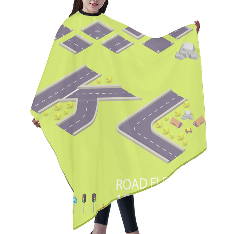 Personality  Road Elements Isometric. Road Font. Letters K And L Hair Cutting Cape