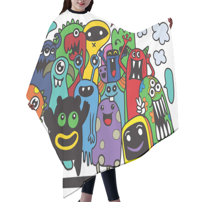 Personality  Cute Monster Set, Hand Drawing Cute Doodle Monster Group,Flat De Hair Cutting Cape