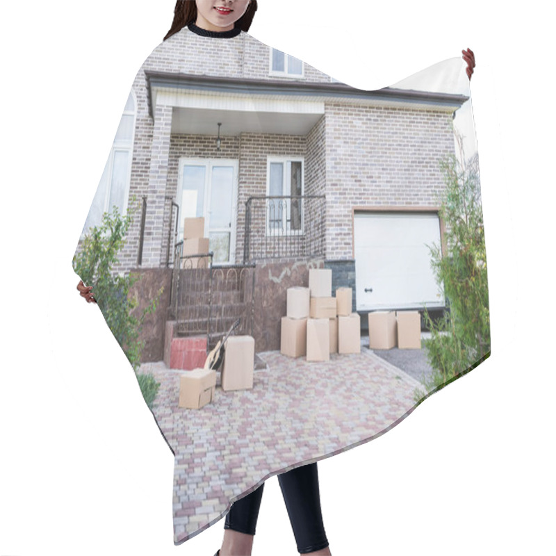 Personality  House With Stacks Of Cardboard Boxes Hair Cutting Cape