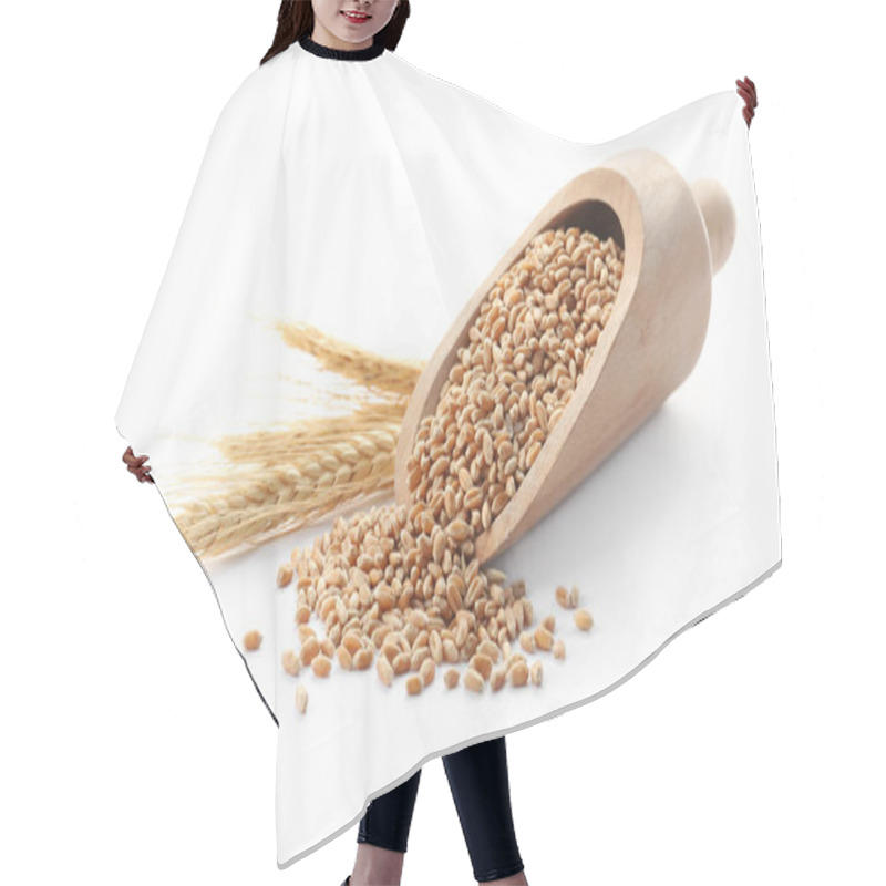 Personality  Scoop With Wheat Grains And Spikelets On White Background Hair Cutting Cape