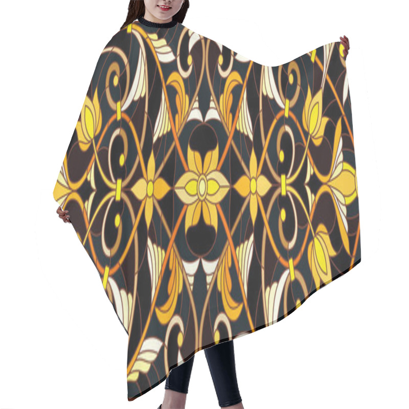 Personality  Illustration In Stained Glass Style With Floral Ornament ,imitation Gold On Dark Background With Swirls And Floral Motifs Hair Cutting Cape